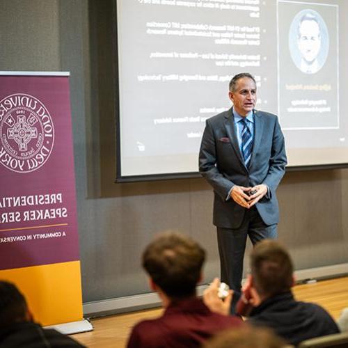 Mr. Saviano speaking at the Presidential Speaker Series.